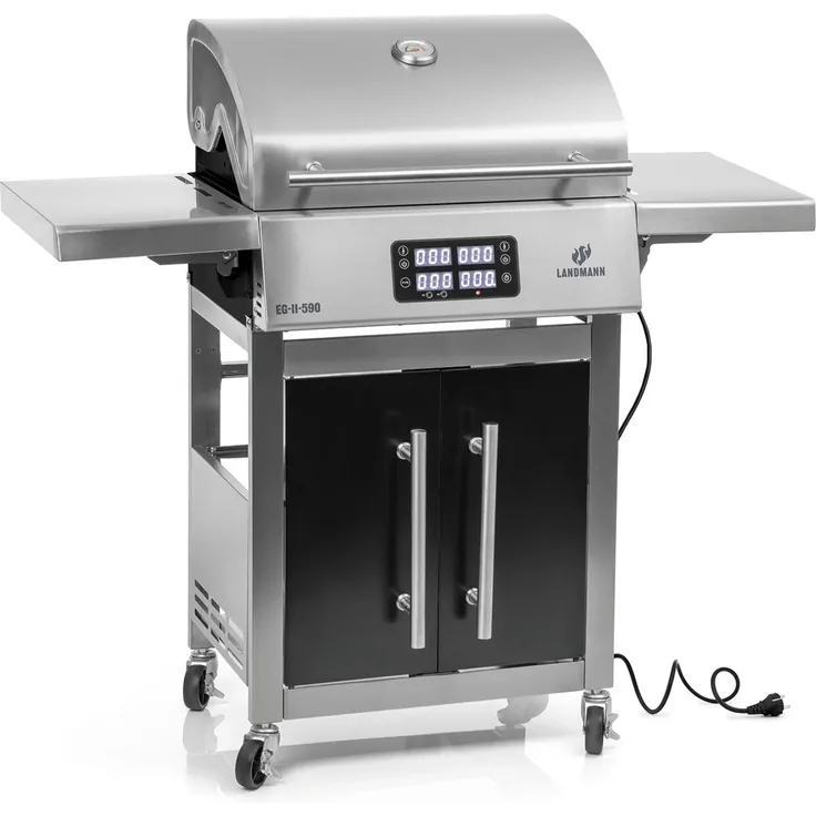 LANDMANN Elektro-Grillwagen EG-II-590 bis zu 300 °C mit 2 Fleisch- und Deckelthermometer, 2 Heizelemente