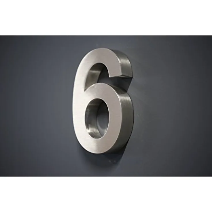 Hausnummer Premium Edelstahl in 3D Design Arial H20cmxT3cm V2A TOPArial 20cmx3cm Nr.6