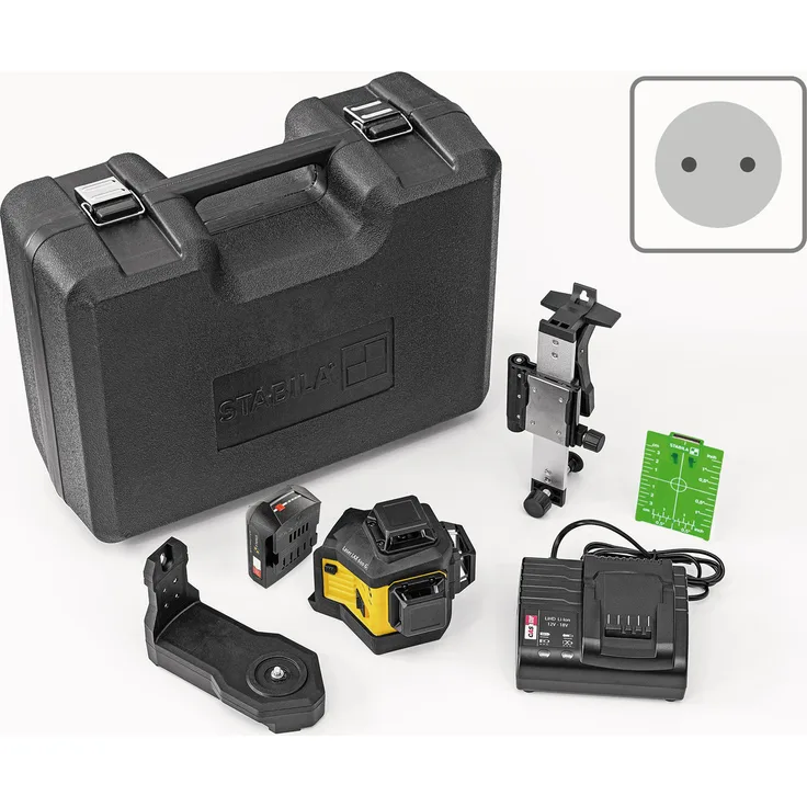 STABILA 12-V-System Kreuzlinienlaser LAX 600 G, selbstnivellierend, 3 x 360° grüne Laserlinien, max. Reichweite: 40 m, CAS-Akku und -Ladegerät (EU), Universal- und Wandhalterung, Tragekoffer