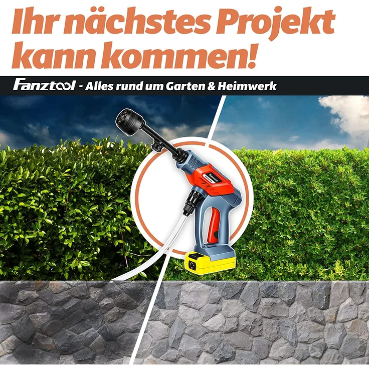 Fanztool Akku Hochdruckreiniger 20V mit 5-in-1-Multifunktionsdüse, 24 Bar Druck, Fördermenge 150 l-h, inkl. 6 m Schlauch mit Filter und 5 Liter Eimer – Bild 5
