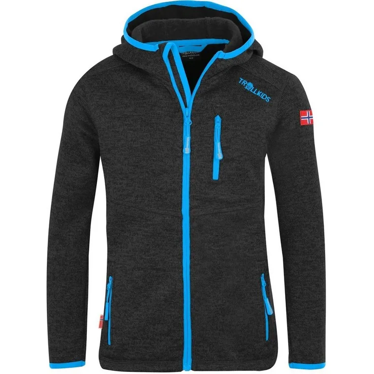 TROLLKIDS Fleecejacke Kids Jondalen Jacket XT, Strickfleece, Kapuze, Kontrastfarbe, 330 g - Blau