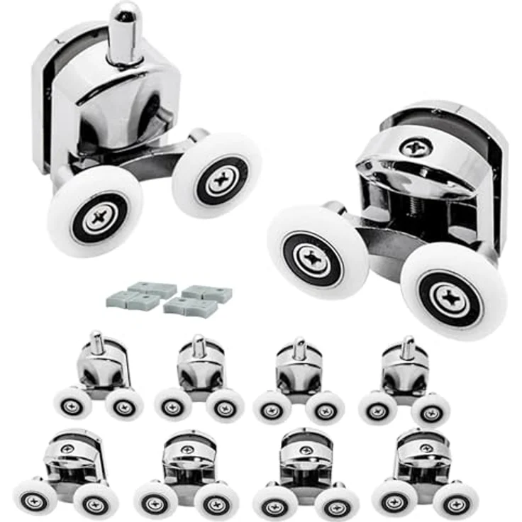 Ruhhy Räder für Duschkabine 8 Stück, Rollen-Set mit verchromter Oberfläche, für 4-6 mm Glasstärke – Bild 1