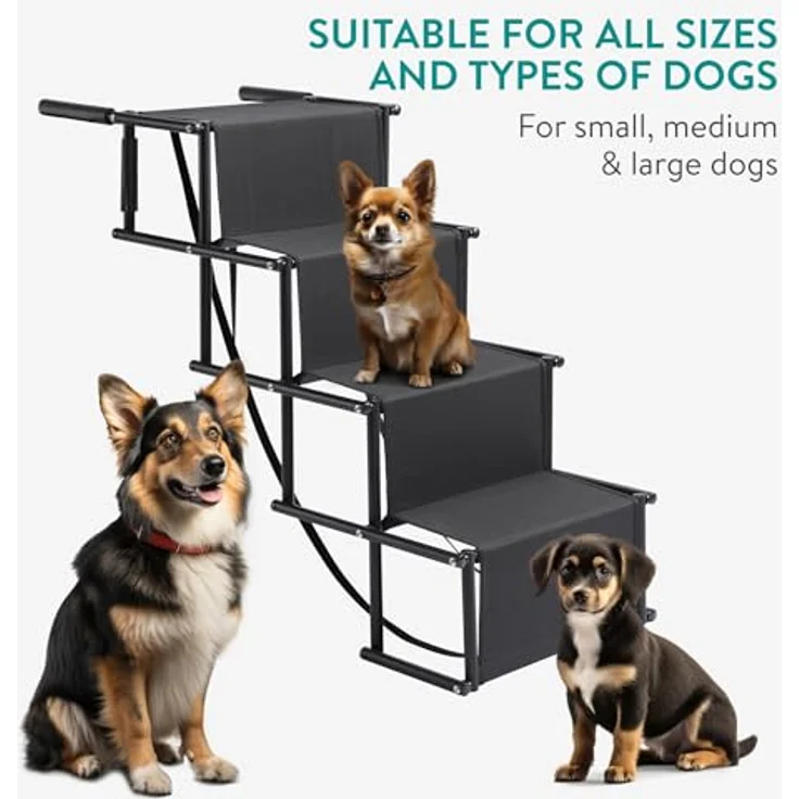 Navaris Faltbare Auto-Hundetreppe - 4 stufige Hundetreppe - Stabile Hundeleiter - Mit Tragetasche - 36 cm breit - Schwarz – Bild 2