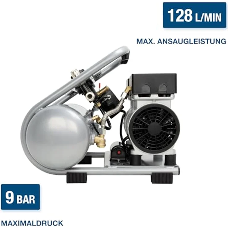HYUNDAI Silent Kompressor SAC75008, tragbar, ölfrei, 9 bar, 8L, 49 dB, 750 W / 1 PS – Bild 3