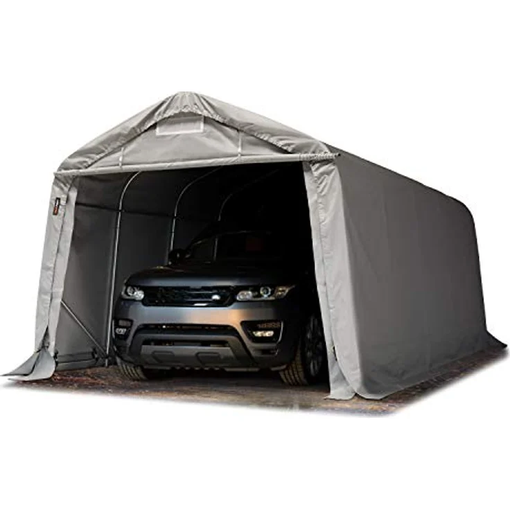 TOOLPORT Garagenzelt Carport 3,3 x 6,0 m PRIMEtex Plane, mobile Garage aus stabilem Stahlrohr mit geprüfter Statik, grau – Bild 1