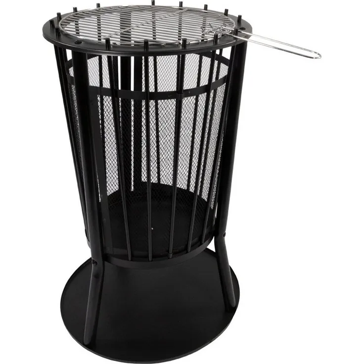 Lemodo Feuerkorb mit Grillgitter, Robuste Feuerschale H: 68cm, Stahl, mit Funkenschutz, schwarz