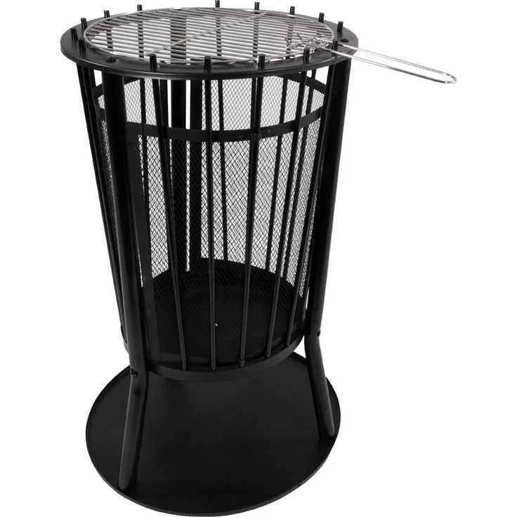 Lemodo Feuerkorb mit Grillgitter, Robuste Feuerschale H: 68cm, Stahl, mit Funkenschutz, schwarz