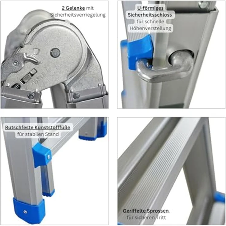 PROREGAL Apollo 3-in-1 Aluminiumleiter, Mehrzweckleiter mit 4x5 Sprossen, bis zu 5m Höhe, Traglast 150kg, klappbar, Silber – Bild 5