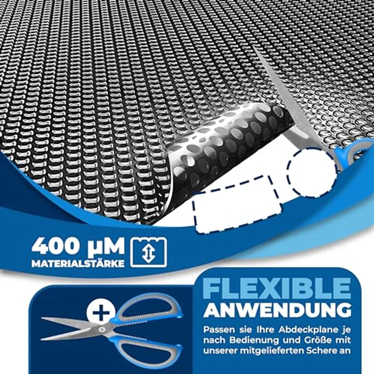 KESSER Pool Solarabdeckplane Rund Ø 244 cm | Solarfolie Stärke 120 µm | Solarabdeckung Solarplane zuschneidbar |Poolsolarplane Solar Folie Poolheizung für Wassererwärmung Wärmeplane Schwarz, 300 x 200cm – Bild 3