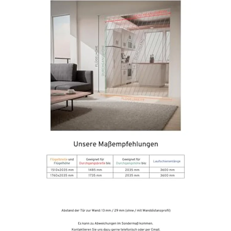 inova Holz-Schiebetür 2 Flügel Weiss 1760 x 2035 mm, Alu Komplettset mit Lauf-Schiene und Quadratgriff, wartungsfreie Kugellager – Bild 4