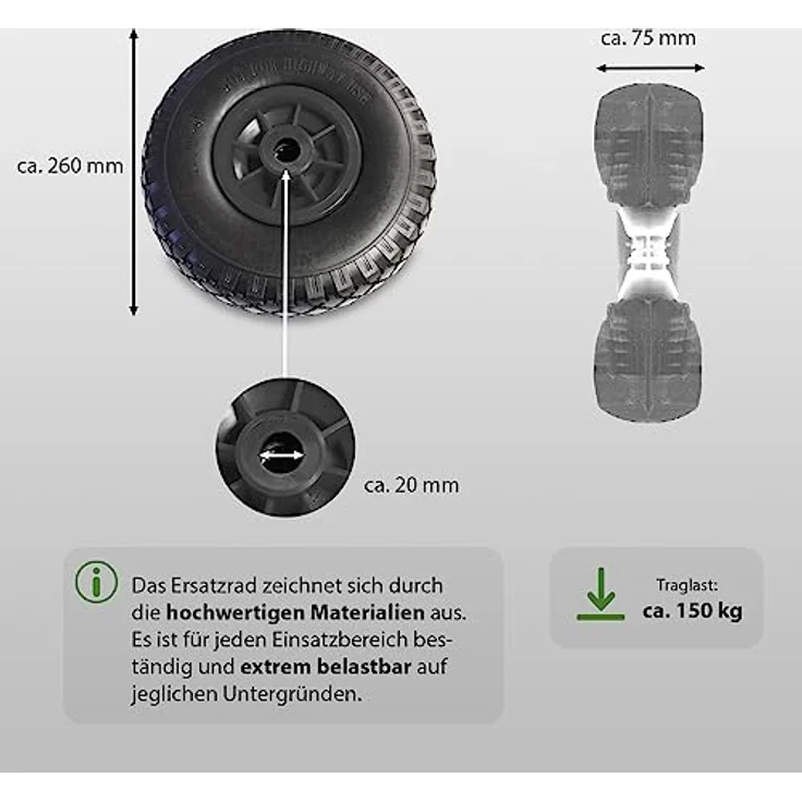TRUTZHOLM Sackkarrenrad Vollgummi 260x85mm 3.00-4 PU Sackkarre Ersatzrad Rad Reifen schwarz - Preisvergleich – Bild 3