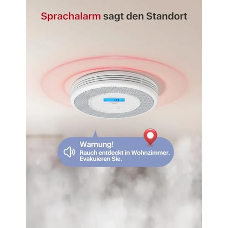 X-Sense XP0A-MR Rauch- und CO-Melder mit Sprachalarm, Standortansage, 30 mm dick, ohne SBS50 Basisstation, 10 Jahre Lebensdauer, 1 Stück – Bild 3