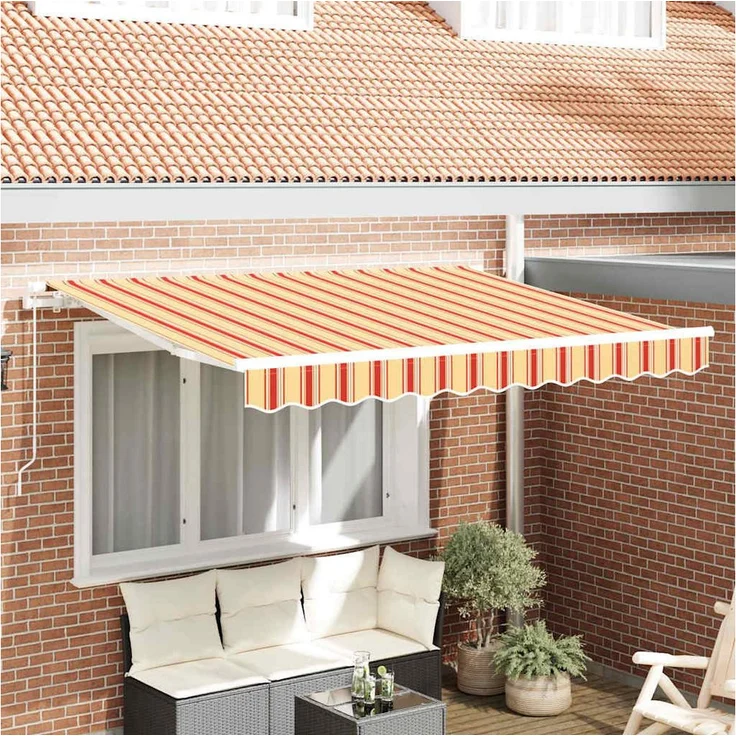 furnicato Markise Markisen-Ersatzstoff 330 x 195 cm, Mehrfarbig, Polyester mit Volant, UV-beständig, wetterfest und wasserresistent