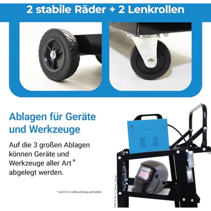 Bituxx MS-17226 Werkzeugwagen für Schweißerwerkzeug, 3 Ablagen, mobil, max. Traglast 40 kg, inklusive Kettensicherung – Bild 4