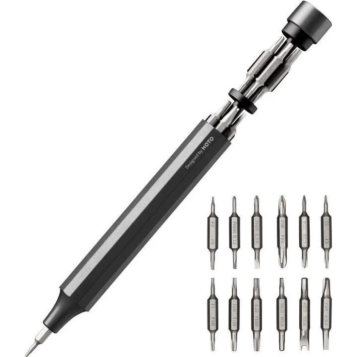 Hoto 24-in-1 Präzisions-Schraubendreher GRY QWLSD004, ergonomisch, aus hochwertiger Aluminiumlegierung mit Magnetspitze und 12 doppelseitigen S2-Stahl-Bits