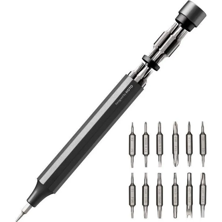 Hoto 24-in-1 Präzisions-Schraubendreher GRY QWLSD004, ergonomisch, aus hochwertiger Aluminiumlegierung mit Magnetspitze und 12 doppelseitigen S2-Stahl-Bits