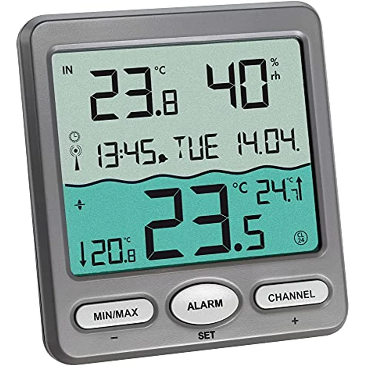 TFA Dostmann TFA Venice 30.3056.10, zur Überwachung der Wassertemperatur in Pool, Teich oder Whirlpool Digitales Funk-Poolthermometer, Kunststoff, Grau – Bild 2
