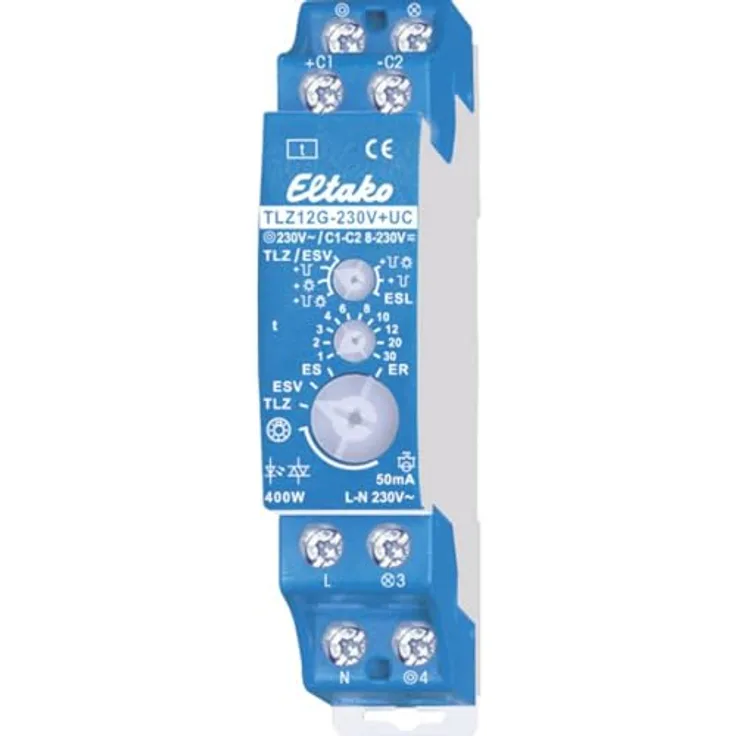 Eltako Treppenlichtzeitschalter 23100831, Zeitschaltuhr für Hutschiene, 230 V, geräuschloses Solid-State-Relais, präzise Zeiteinstellung 1-30 Minuten, für ESL und LED-Lampen