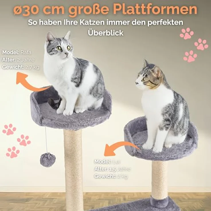 Ecosa® XXL Katzen Kratzbaum 170 cm, stabiler Kletterturm mit 9 Kratzsäulen, 6 Plattformen, Katzenhöhle, Hängematte und Spielball – Bild 2