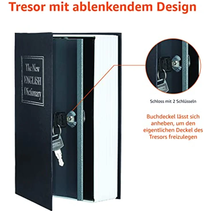 Amazon Basics Buch-Safe, tragbare Box mit Schloss und Schlüssel - 5.6 x 15.5 x 23.9 cm, Schwarz – Bild 4
