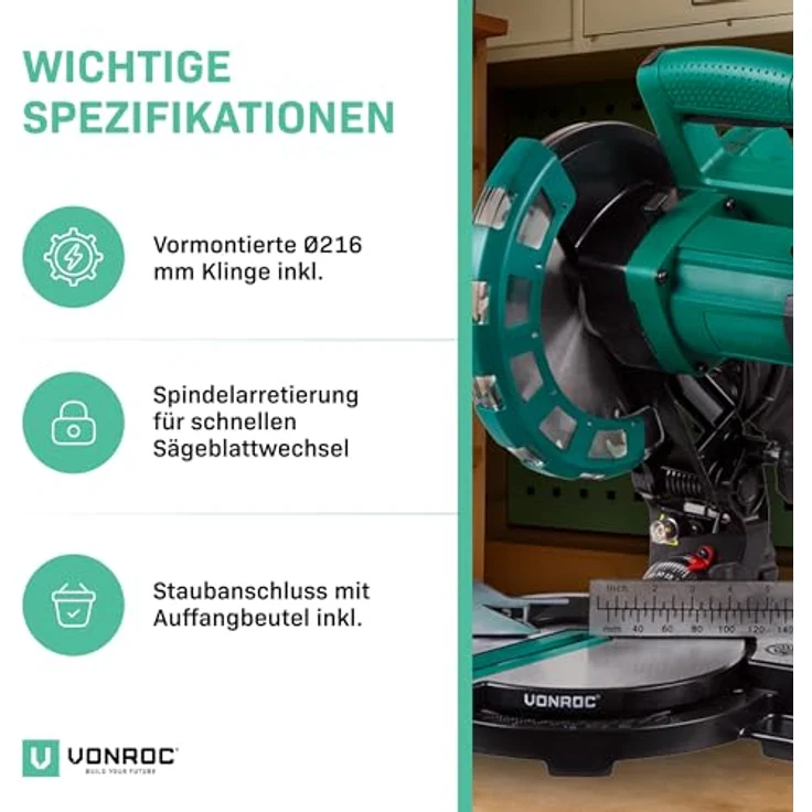 Kappsäge - Gehrungssäge 1700W - Ø 216mm 40 Zahn-Sägeblatt - mit Laser – Bild 7