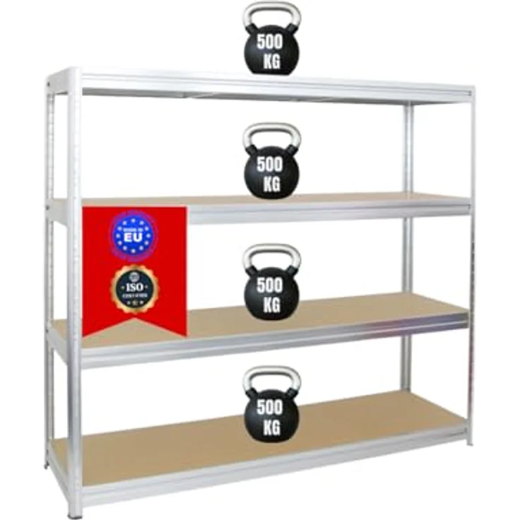 PROREGAL Schwerlastregal Dino Extra Breit 180x200x60 cm, Fachlast 450kg, Verzinkt - Kellerregal, Lagerregal, Weitspannregal 60 cm tief – Bild 1