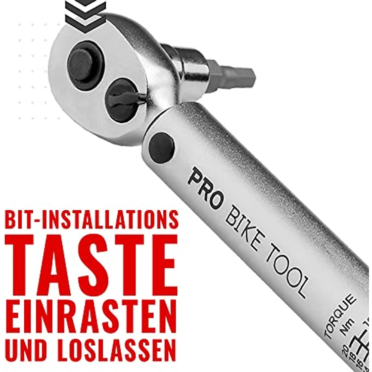 PRO BIKE TOOL 1/4 Satz Drehmomentschlüssel - Wartungsset für Fahrrad, Straßen- und Mountainbikes - inkl. Innensechskantschlüssel und Torx-Stecknüssen - 2 bis 20 Nm, Chrom, Ratschenwerkzeug mit präziser Einstellung – Bild 5