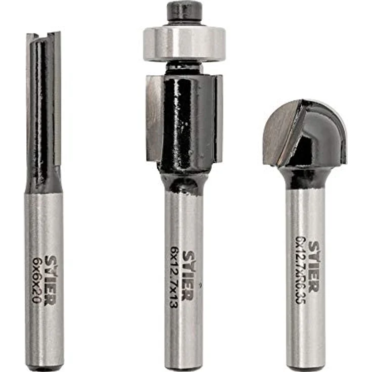 STIER Fräser-Set 3-teilig, 6 mm Schaft, Nutfräser, Bündigfräser, Rundkantenfräser, für Holz, Holzfräser, Holzbearbeitung, Holzschneider, aus Hartmetall – Bild 1