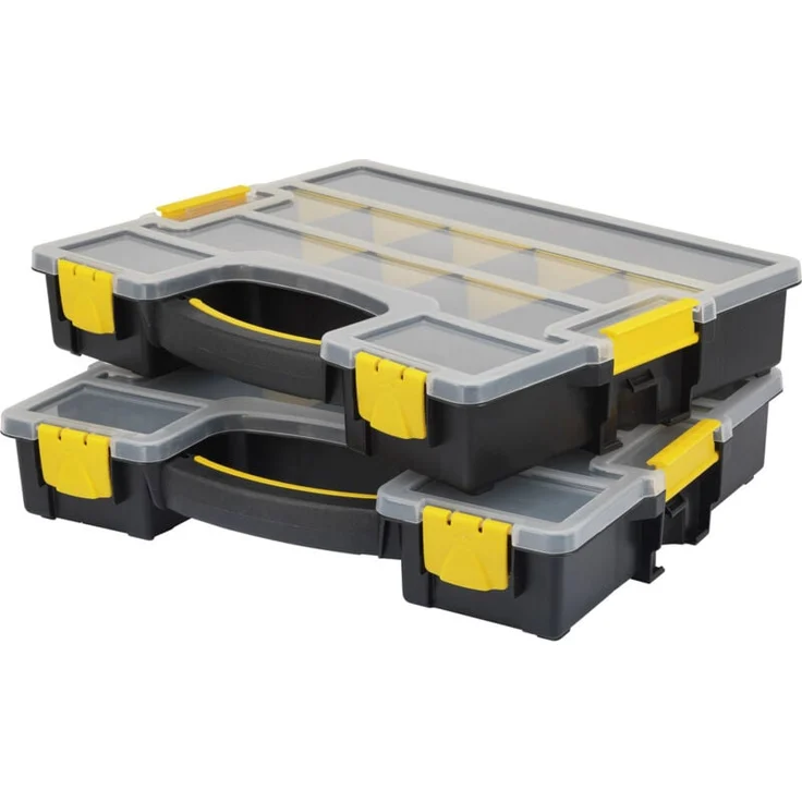 TOOLCRAFT Sortimentsbox, 2er Set mit 15 variablen Fächern, 370 x 286 x 140 mm, schlagfestes Polypropylen mit transparentem Deckel und Tragegriff