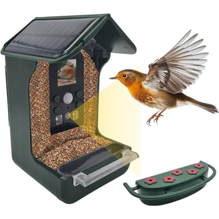 Berger & Schröter | Vogel-Futterhaus mit 1080P Kamera Solar Wassertränke 940nm IR LED Automatische Video/Fotoaufnahme Bewegungserkennung Nachtsicht, FHD 12 Megapixel, mehrsprachiges Menü, 700 mAh Akku – Bild 1