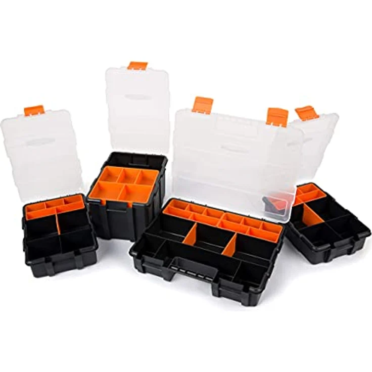 KENDO Sortimentskasten Set 4-teilig, mit 49 Fächern, transportable Werkzeugbox aus bruchfestem Polypropylen – Bild 5