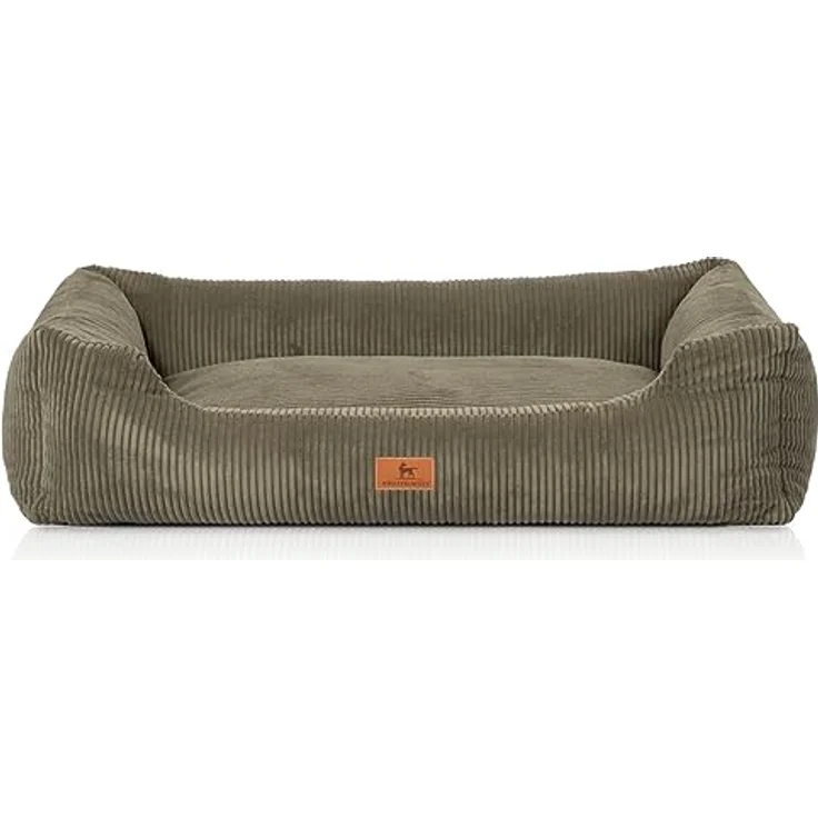 Knuffelwuff Hundebett aus Cord mit Handwebcharakter Olivia XL 105 x 75cm Khaki - Abnehmbarer Bezug - waschbar - für große, mittelgroße und kleine Hunde – Bild 2