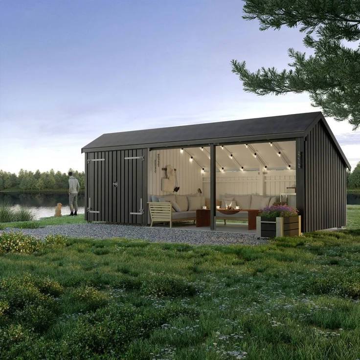 Plus Gartenhaus Multi 3 Module 645 x 455 cm, natur, mit Doppeltür und 15,5 m² Innenraum