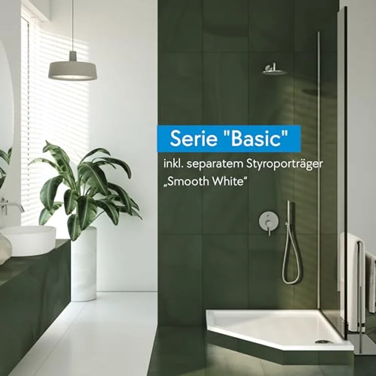 Aquabad® Duschwanne BASIC Smooth White, Fünfeck, Acryl, 90x90 cm mit Styroporträger und Ablaufgarnitur – Bild 3