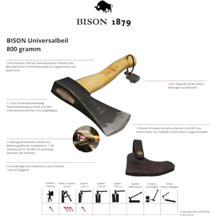 Bison 1879 800g Universalbeil Bison1879 600g-HY 360 mm, Natur – Bild 8