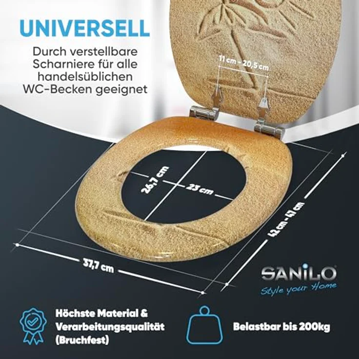 Sanilo WC Sitz Sunshine, Toilettendeckel aus Holz mit Absenkautomatik, antibakterieller Oberfläche, stabil und pflegeleicht – Bild 4