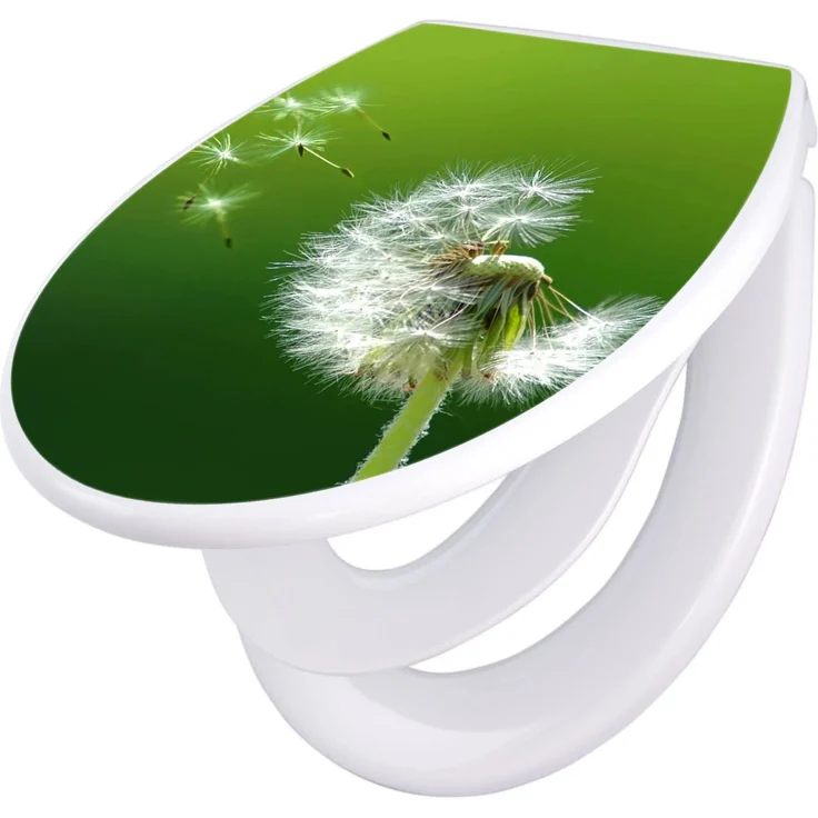Banjado Familien WC Sitz mit Absenkautomatik, universeller Klodeckel mit Kindersitz, hochwertiges Polypropylen, Motiv Pusteblume