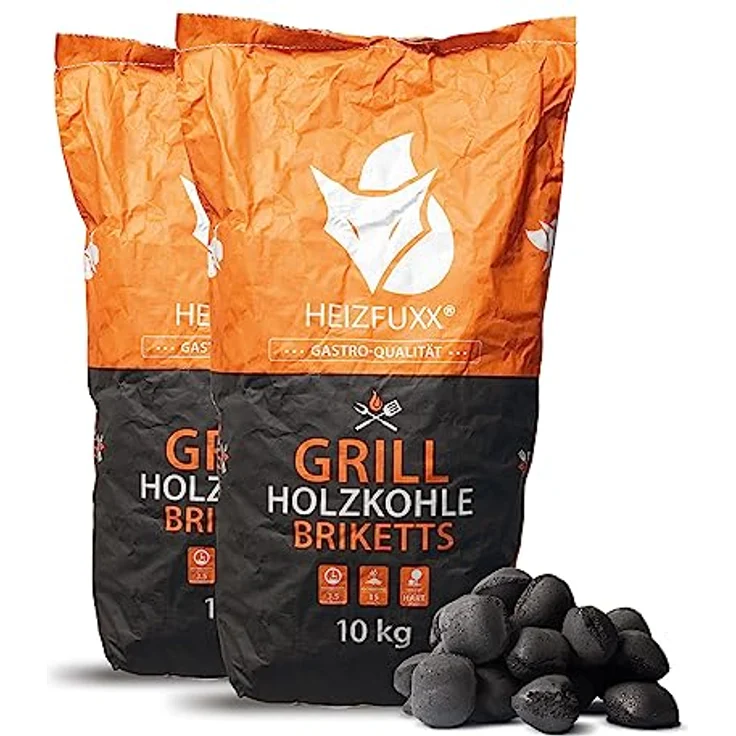 HEIZFUXX Grillholzkohlebriketts SGA1002, Premium Hartholz Kohle für BBQ und Smoker, 20kg (2x10kg), Schwarz/Natur, langanhaltende Glut, wenig Asche, umweltfreundlich – Bild 2