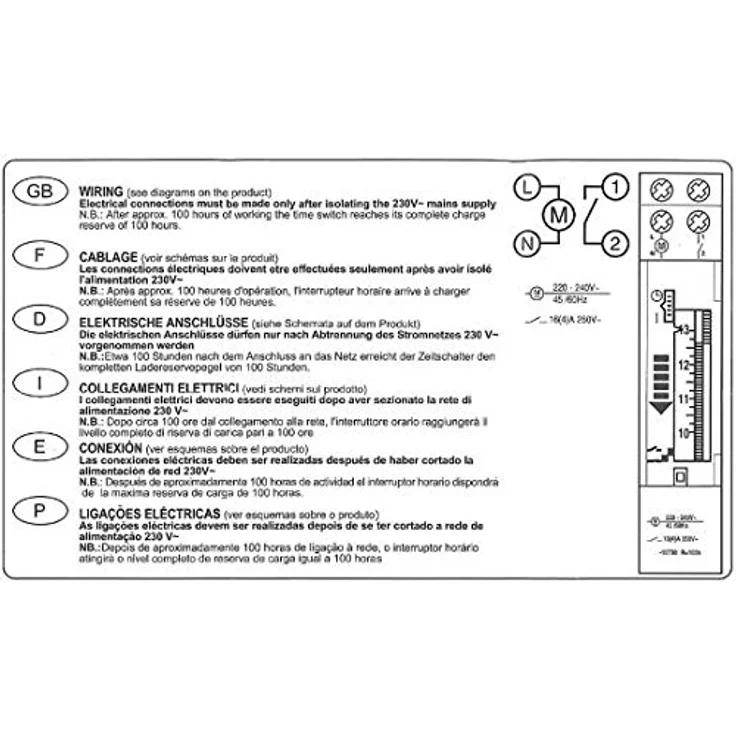 Wallair 1IO0171, analoge Zeitschaltuhr mit Tagesprogramm, 3500 W, IP20, Gangreserve 100 Stunden – Bild 3