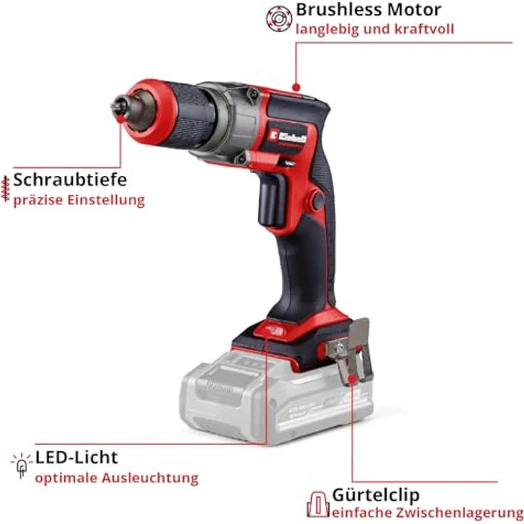 Einhell Akku-Trockenbauschrauber TP-DY 18 Li BL-Solo, bürstenloser Motor, präzise Arbeitstiefeneinstellung, LED-Beleuchtung, ohne Akku und Ladegerät – Bild 3