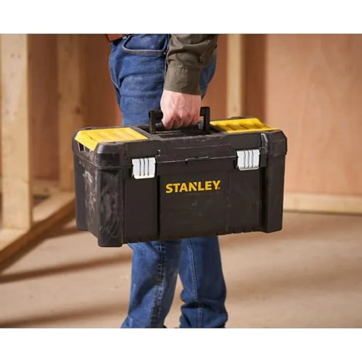 Stanley Werkzeugbox - Werkzeugkasten (19'', 48.2x25.4x25cm, Beladung bis zu 8kg, Werkzeugkoffer mit Metallschließen, Organizer mit entnehmbarer Trage, robuster Koffer aus Kunststoff) STST1-75521 – Bild 3