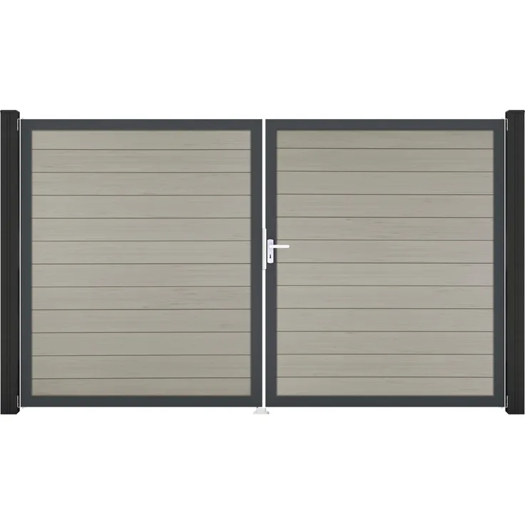 GROEN & JANSSEN GroJa Solid Steckzaun Tor, 2-flügelig, Alu-Rahmen Anthrazit DB 703, DIN links, 300x180x4 cm