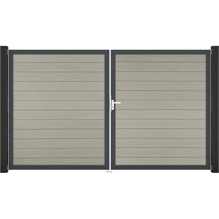 GroJa Solid Steckzaun Tor, 2-flügelig, Anthrazitgrau DB 703, Alu-Rahmen, DIN rechts, 300x180x4 cm