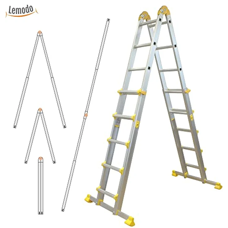 Alu Teleskopleiter ausziehbar | 20 Sprossen Leiter klappbar 4-teilig | 461 cm Länge | Gelenkleiter Klappleiter Stehleiter Aluleiter Anlegeleiter Bockleiter | bis 150 kg – Bild 3