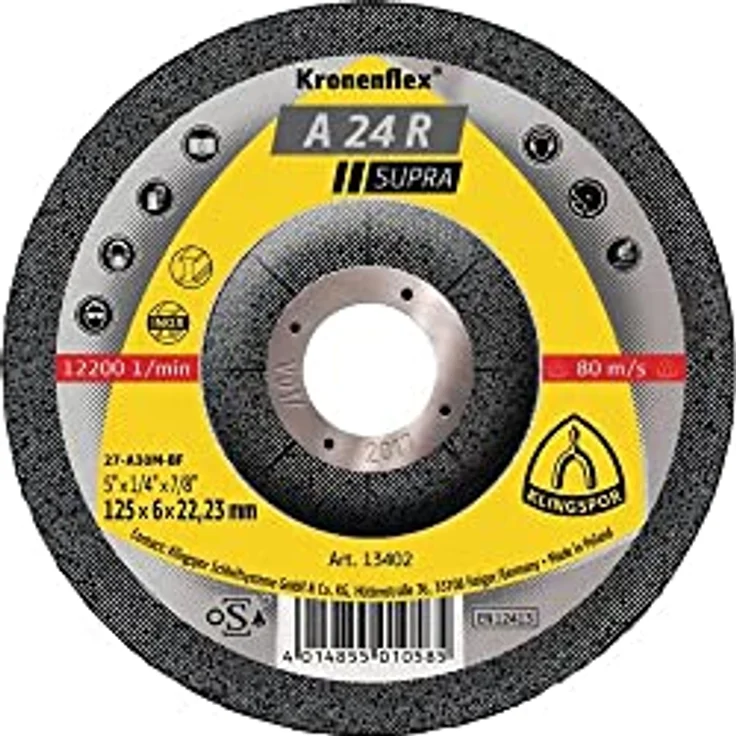 Klingspor 13418 A 24 R SUPRA, Schruppscheibe für Stahl und Edelstahl, hohe Abtragsleistung, Verpackungseinheit 10, 180x8x22,23 mm – Bild 5