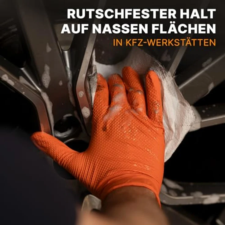 ARNOMED PROGRIP Einweghandschuhe Diamant Grip, orange, extra starke Nitrilhandschuhe Größe XL, chemikalienbeständig, 500 Stück (10x50 Stk) – Bild 4