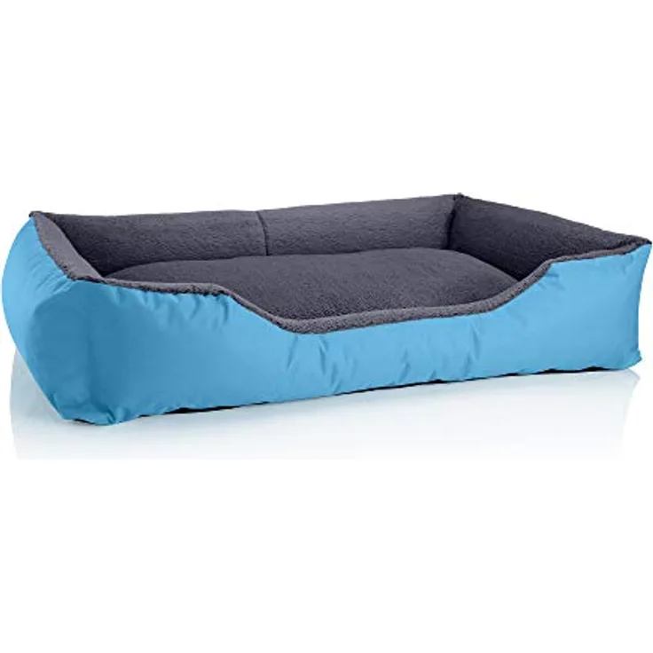 BedDog Hundebett Teddy flauschig, Hundekissen mit abziehbaren waschbaren Bezug, Hundekorb, Hundesofa, für große Hunde, XXL, grau-blau