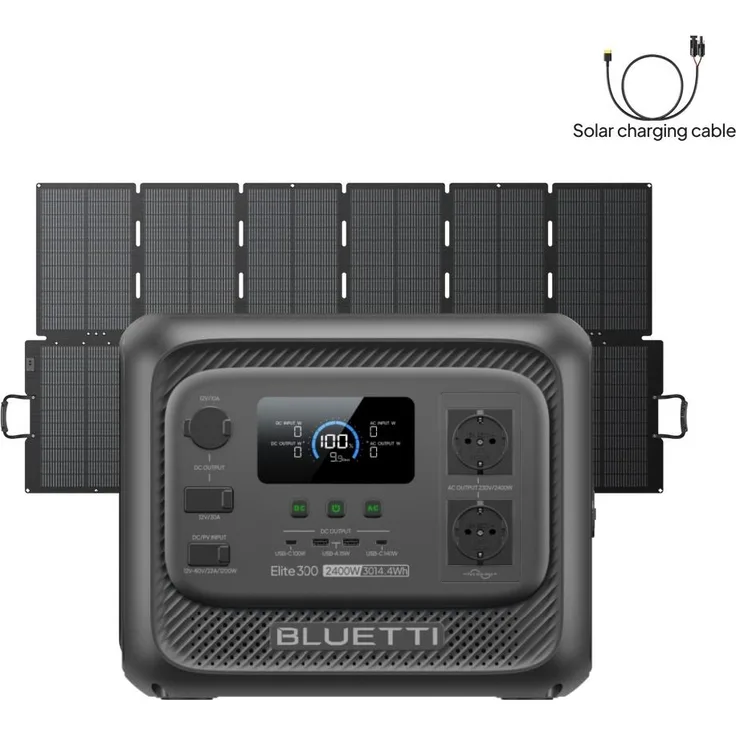 BLUETTI Elite 300, Tragbare Powerstation mit 3014 Wh LiFePO4, 2400W AC Ausgängen und 500W Solarpanel, 3kWh Backup für Zuhause und Wohnmobil