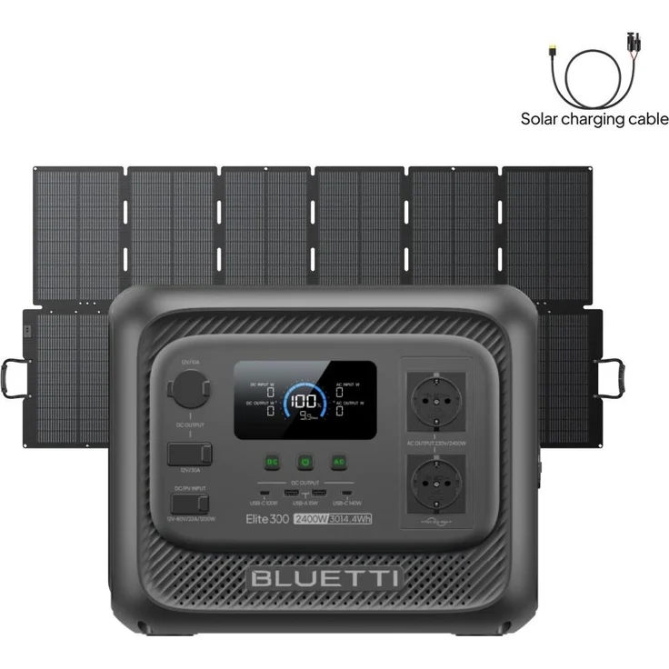 BLUETTI Elite 300, Tragbare Powerstation mit 3014 Wh LiFePO4, 2400W AC Ausgängen und 500W Solarpanel, 3kWh Backup für Zuhause und Wohnmobil