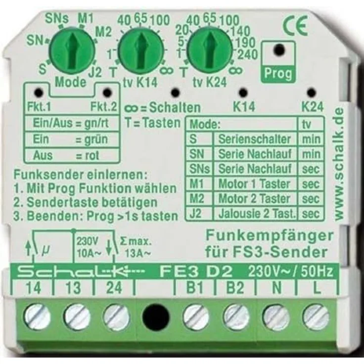 Schalk Funk-Empfängerschalter FE3 D2, Rollladensteuerung im Gehäuse, kein Dimmer, kein Pulsdrücker
